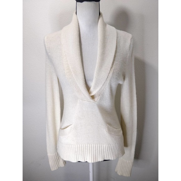 J. Crew Sweaters - J. Crew Ivory Cream Alpaca Merino Wool Blend Plunge Collared Sweater Size S